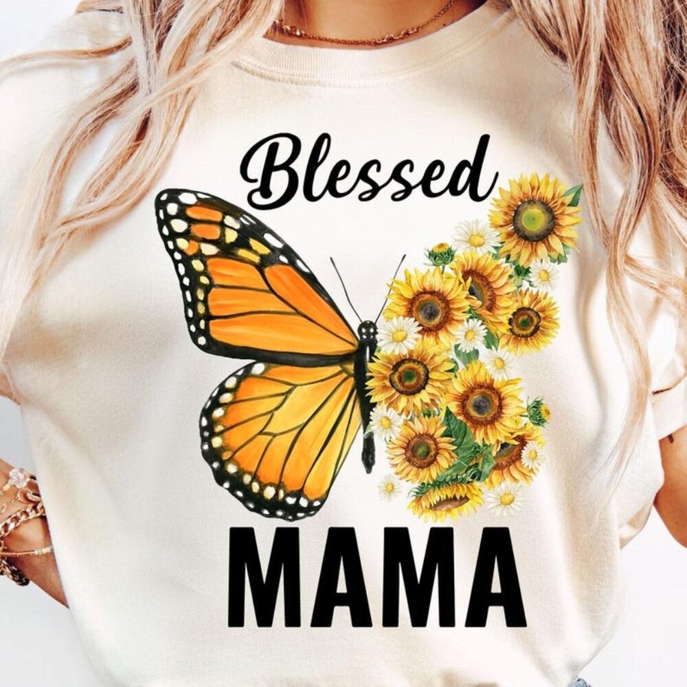 Sunflower Butterfly Sublimation Designs, Mom Shirt